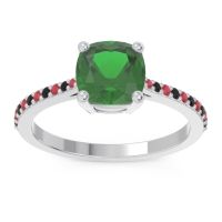 Lab Emerald Ring In Platinum With Ruby And Black Onyx Opaza Cushion Classic Ring