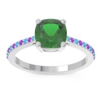 Lab Emerald Ring In Palladium With Swiss Blue Topaz And Amethyst Opaza Cushion Classic Ring