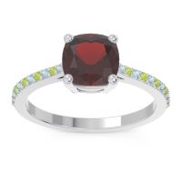 Garnet Ring In 14k White Gold With Aquamarine And Peridot Opaza Cushion Classic Ring