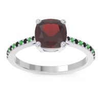 Garnet Ring In Palladium With Black Onyx And Emerald Opaza Cushion Classic Ring