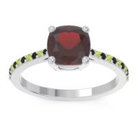 Garnet Ring In 14k White Gold With Black Onyx And Peridot Opaza Cushion Classic Ring