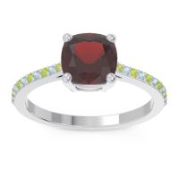 Garnet Ring In 14k White Gold With Peridot And Aquamarine Opaza Cushion Classic Ring