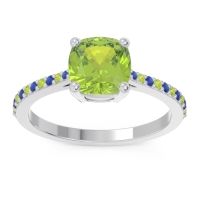 Peridot Ring In 14k White Gold With Blue Sapphire Opaza Cushion Classic Ring