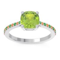 Peridot Ring In Palladium With Emerald And Citrine Opaza Cushion Classic Ring