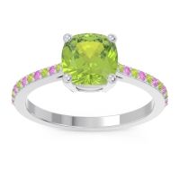 Peridot Ring In 14k White Gold With Pink Tourmaline Opaza Cushion Classic Ring