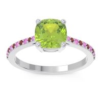 Peridot Ring In 14k White Gold With Pink Tourmaline And Garnet Opaza Cushion Classic Ring