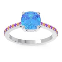 Swiss Blue Topaz Ring In 18k White Gold With Amethyst And Citrine Opaza Cushion Classic Ring
