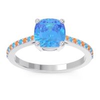 Swiss Blue Topaz Ring In Palladium With Citrine Opaza Cushion Classic Ring