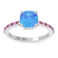 Swiss Blue Topaz Ring In 18k White Gold With Pink Tourmaline And Garnet Opaza Cushion Classic Ring