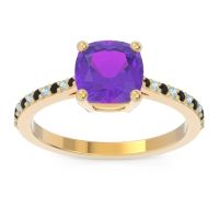 Amethyst Ring In 14k Yellow Gold With Black Onyx And Aquamarine Opaza Cushion Classic Ring