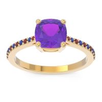 Amethyst Ring In 14k Yellow Gold With Garnet And Blue Sapphire Opaza Cushion Classic Ring