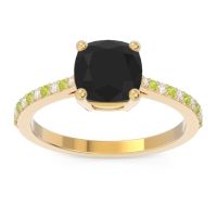 Black Onyx Ring In 18k Yellow Gold With Lab Diamond And Peridot Opaza Cushion Classic Ring