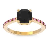 Black Onyx Ring In 18k Yellow Gold With Garnet And Pink Tourmaline Opaza Cushion Classic Ring