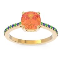 Citrine Ring In 14k Yellow Gold With Emerald And Blue Sapphire Opaza Cushion Classic Ring