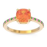 Citrine Ring In 14k Yellow Gold With Emerald And Pink Tourmaline Opaza Cushion Classic Ring