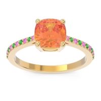 Citrine Ring In 14k Yellow Gold With Pink Tourmaline And Emerald Opaza Cushion Classic Ring
