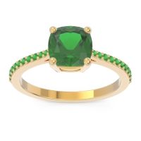 Lab Emerald Ring In 14k Yellow Gold With Emerald Opaza Cushion Classic Ring