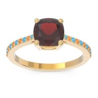 Garnet Ring In 14k Yellow Gold With Swiss Blue Topaz And Citrine Opaza Cushion Classic Ring