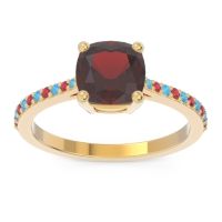 Garnet Ring In 14k Yellow Gold With Swiss Blue Topaz And Ruby Opaza Cushion Classic Ring