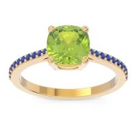 Peridot Ring In 14k Yellow Gold With Blue Sapphire Opaza Cushion Classic Ring