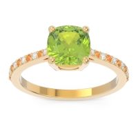 Peridot Ring In 14k Yellow Gold With Lab Diamond And Citrine Opaza Cushion Classic Ring
