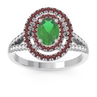 Emerald Engagement Ring In Palladium With Garnet And Diamond - Duli Oval Halo Ring