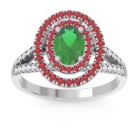 Emerald Ring In Palladium With Ruby And Lab Diamond Duli Oval Halo Ring
