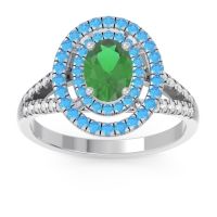 Emerald Engagement Ring In 14k White Gold With Swiss Blue Topaz And Diamond - Duli Oval Halo Ring