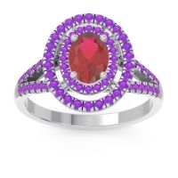 Ruby Ring In 14k White Gold With Amethyst Duli Oval Halo Ring