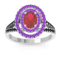 Ruby Ring In 14k White Gold With Amethyst And Black Onyx Duli Oval Halo Ring