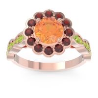 Citrine Ring In 14K Rose Gold With Garnet And Peridot Smita Round Halo Ring