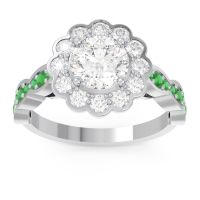 Diamond Ring In Palladium With Emerald Smita Round Halo Ring