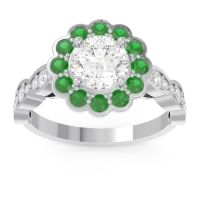 Diamond Engagement Ring In Palladium With Emerald - Smita Round Halo Ring