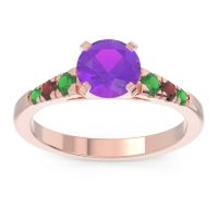 Amethyst Ring In 18K Rose Gold With Emerald And Garnet Sari Round Classic Ring