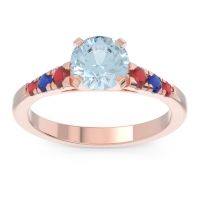 Aquamarine Ring In 18K Rose Gold With Ruby And Blue Sapphire Sari Round Classic Ring