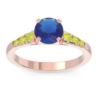 Lab Blue Sapphire Ring In 18K Rose Gold With Peridot Sari Round Classic Ring