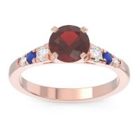 Garnet Ring In 18K Rose Gold With Diamond And Blue Sapphire Sari Round Classic Ring