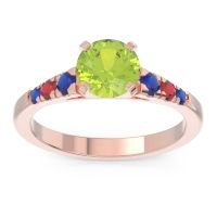 Peridot Ring In 18K Rose Gold With Blue Sapphire And Ruby Sari Round Classic Ring