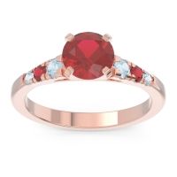 Lab Ruby Ring In 14K Rose Gold With Aquamarine And Ruby Sari Round Classic Ring