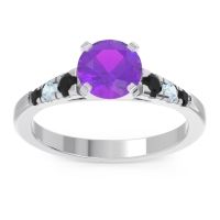Amethyst Ring In Platinum With Black Onyx And Aquamarine Sari Round Classic Ring