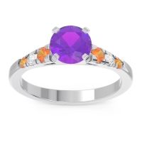 Amethyst Ring In Palladium With Citrine And Lab Diamond Sari Round Classic Ring