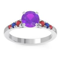 Amethyst Ring In Platinum With Ruby And Blue Sapphire Sari Round Classic Ring