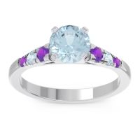 Aquamarine Ring In 18k White Gold With Amethyst Sari Round Classic Ring