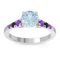 Aquamarine Ring In Platinum With Amethyst And Black Onyx Sari Round Classic Ring