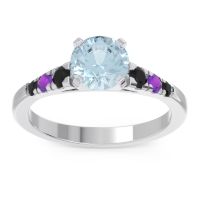 Aquamarine Ring In Platinum With Black Onyx And Amethyst Sari Round Classic Ring