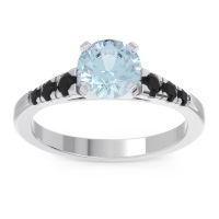 Aquamarine Ring In Platinum With Black Onyx Sari Round Classic Ring