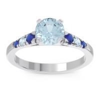 Aquamarine Ring In Platinum With Blue Sapphire Sari Round Classic Ring