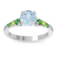 Aquamarine Ring In 14k White Gold With Emerald And Peridot Sari Round Classic Ring
