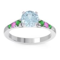 Aquamarine Ring In Platinum With Emerald And Pink Tourmaline Sari Round Classic Ring
