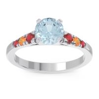 Aquamarine Ring In 14k White Gold With Ruby And Citrine Sari Round Classic Ring